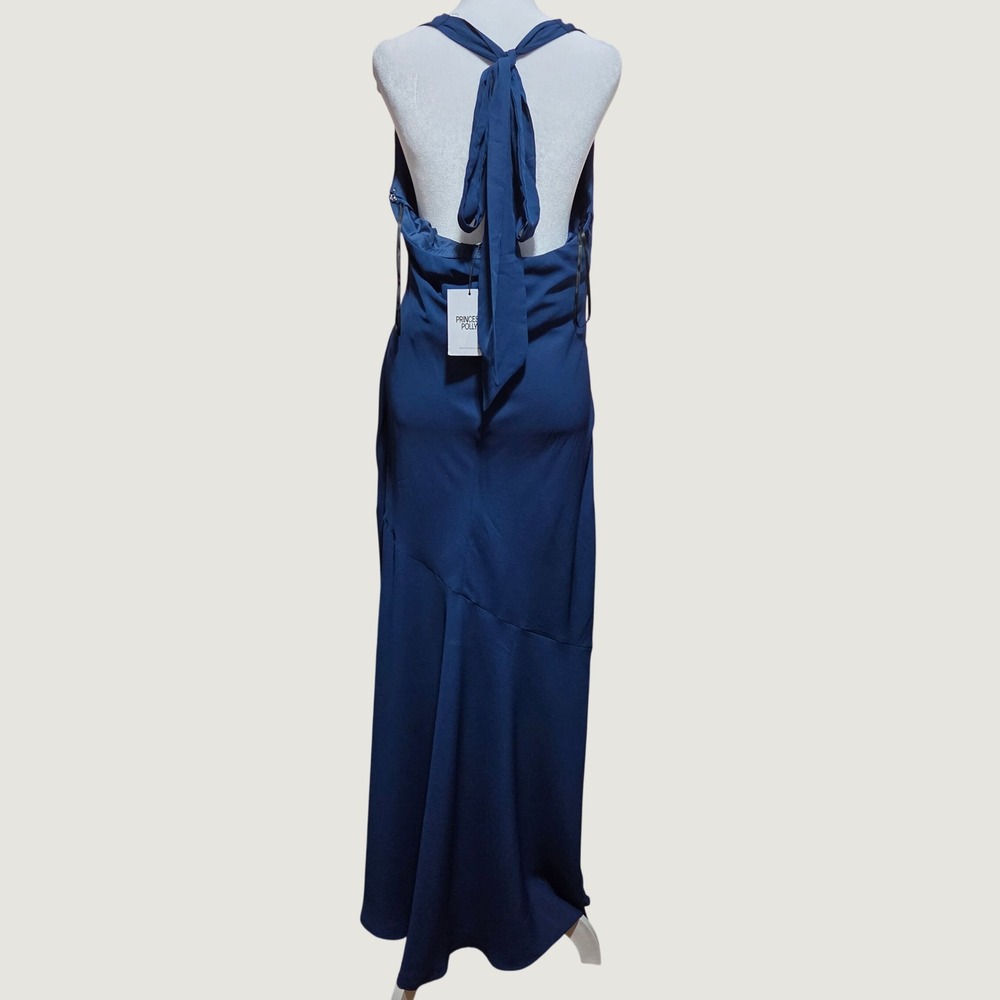 Princess Polly Navy Blue Halter Maxi Dress V-Neck Open Back Formal Evening Gown - Picture 6 of 16